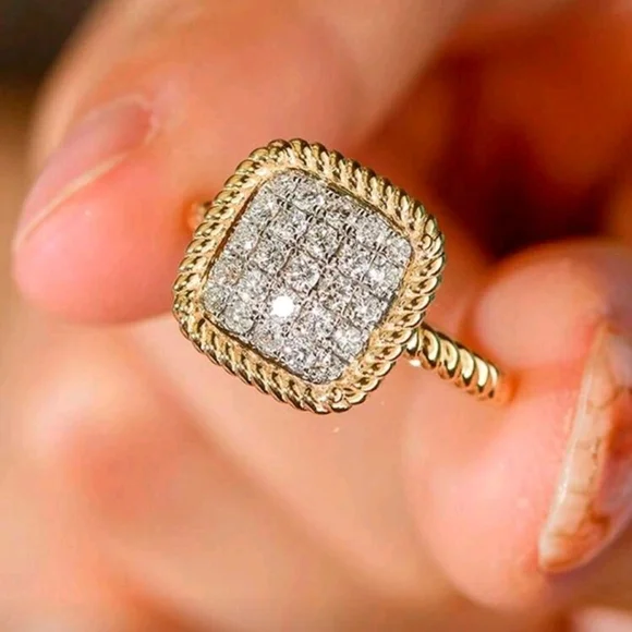 Huitan Gold and Silver Women's Ring with Cubic Zirconia Square Shape - Picture 4 of 11